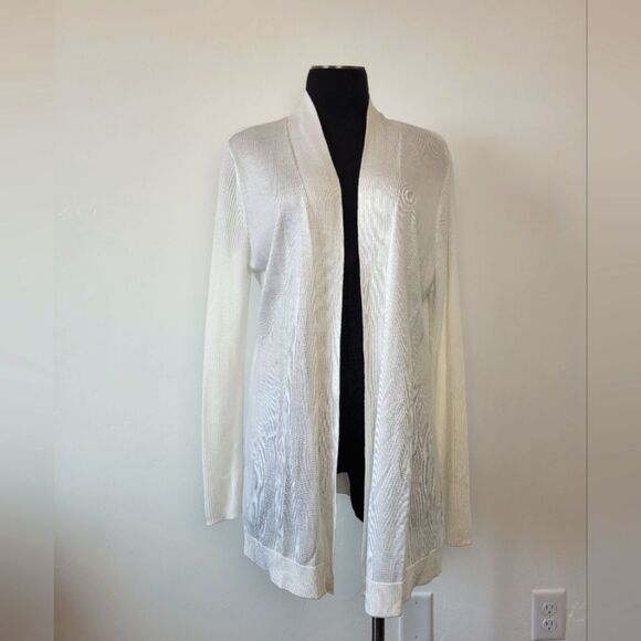 Liz Claiborne Career Longline Cardigan Sweater White Cozy Knit Loungewear Large - Picture 1 of 10